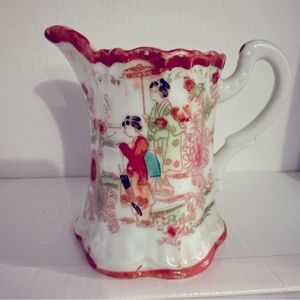 Early 20th Century Japanese Porcelain Cream Pitcher Women Lanterns